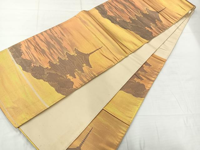 平和屋着物◎六通柄袋帯 風景文 正絹 逸品 AABC8811uk