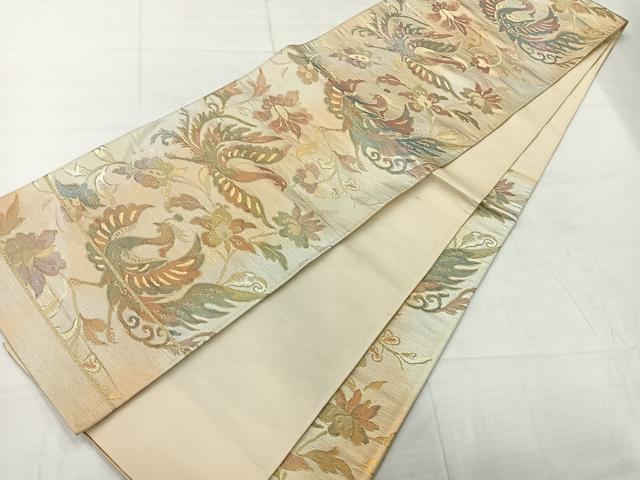 平和屋着物◎六通柄袋帯 更紗花鳥文 金糸 正絹 逸品 AABC8812uk