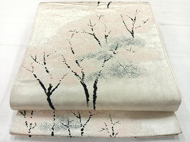 平和屋着物◎六通柄袋帯 樹林文 銀糸 正絹 逸品 AABC8821uk