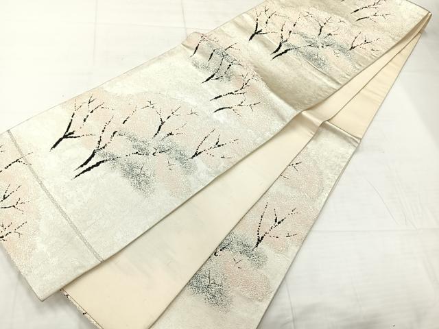 平和屋着物◎六通柄袋帯 樹林文 銀糸 正絹 逸品 AABC8821uk