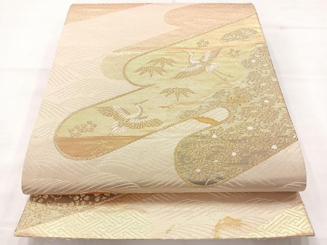 平和屋着物◎六通柄袋帯 飛鶴花文 金糸 正絹 逸品 AABC8823uk