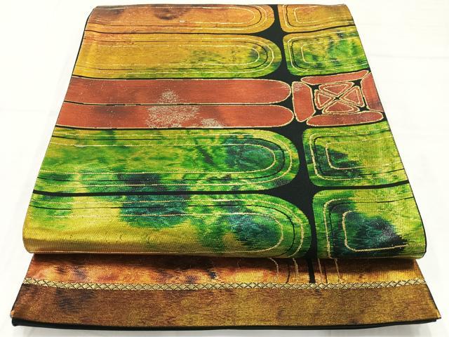 平和屋着物◎六通柄袋帯 横段花文 黒地 正絹 逸品 AABC8824uk