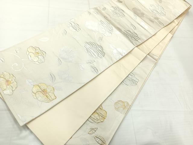 平和屋着物◎六通柄袋帯 椿 金彩 銀糸 正絹 逸品 AABC8829uk