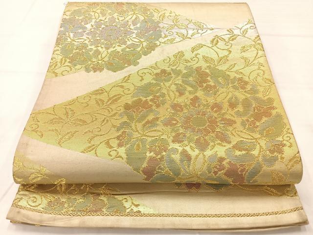平和屋着物◎六通柄袋帯 更紗花文 金糸 正絹 逸品 AABC8838uk