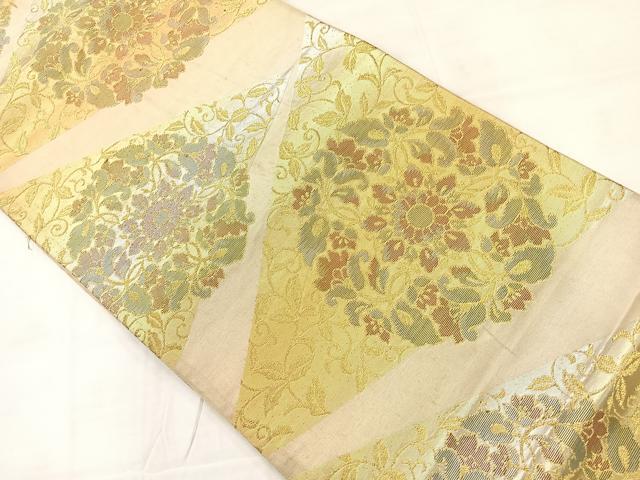 平和屋着物◎六通柄袋帯 更紗花文 金糸 正絹 逸品 AABC8838uk