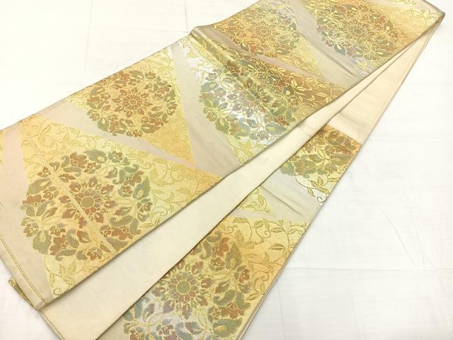 平和屋着物◎六通柄袋帯 更紗花文 金糸 正絹 逸品 AABC8838uk