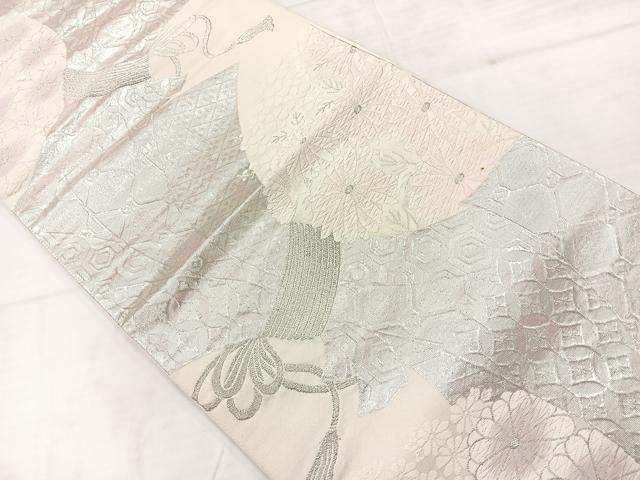 平和屋着物◎六通柄袋帯 唐織 吉祥花文 銀糸 正絹 逸品 AABC8841uk