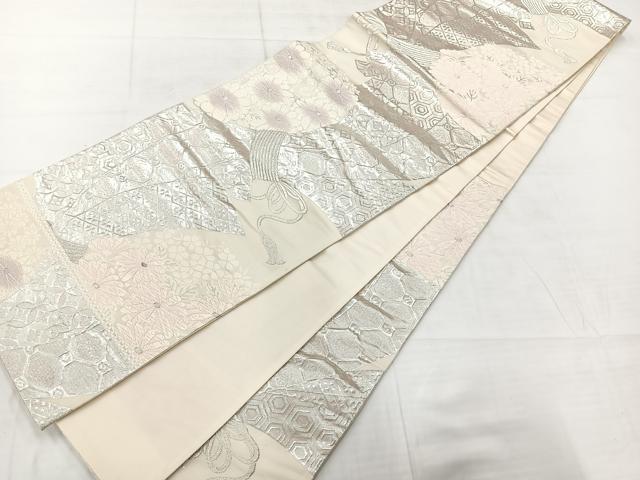 平和屋着物◎六通柄袋帯 唐織 吉祥花文 銀糸 正絹 逸品 AABC8841uk