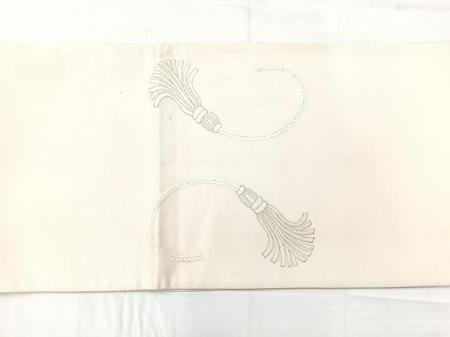 平和屋着物◎太鼓柄袋帯 総刺繍 結び紐 正絹 逸品 AABC8842uk