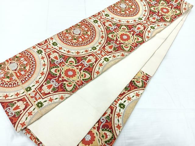 平和屋着物◎六通柄袋帯 更紗花文 金銀糸 正絹 逸品 AABC8844uk