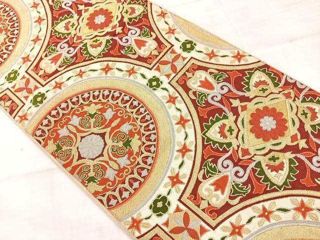 平和屋着物◎六通柄袋帯 更紗花文 金銀糸 正絹 逸品 AABC8844uk