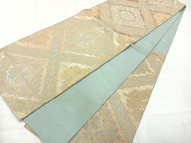 平和屋着物◎六通柄袋帯 幾何学花文 金銀糸 正絹 逸品 AABC8861uk