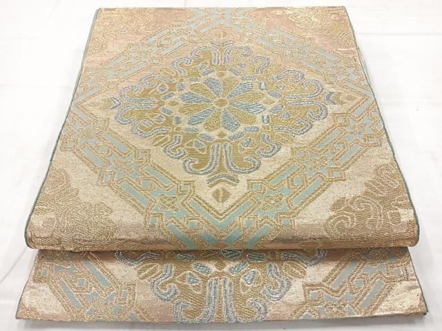 平和屋着物◎六通柄袋帯 幾何学花文 金銀糸 正絹 逸品 AABC8861uk