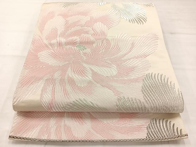平和屋着物◎六通柄袋帯 唐織 舞花文 銀糸 正絹 逸品 AABC8862uk