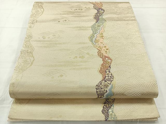 平和屋着物◎六通柄袋帯 唐織 立波花文 金糸 正絹 逸品 AABC8911uk