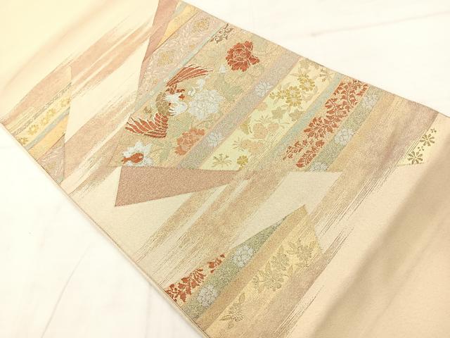 平和屋着物◎綴れ 太鼓柄袋帯 鳳凰花文 金銀糸 正絹 逸品 AABC8916uk