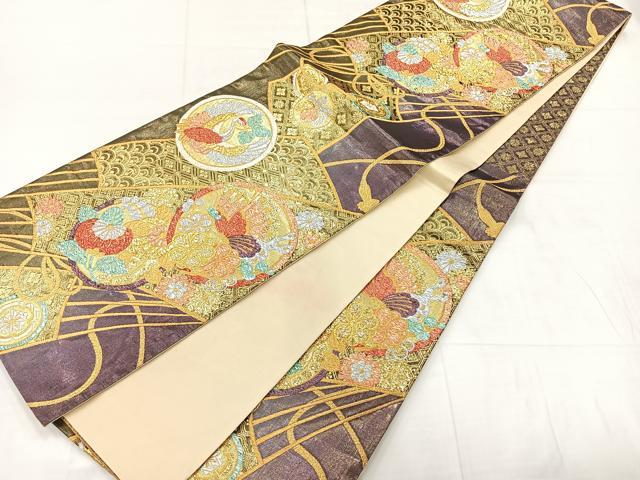 平和屋着物◎六通柄袋帯 花蝶文 鶴の丸 金銀糸 正絹 逸品 AABC8930uk