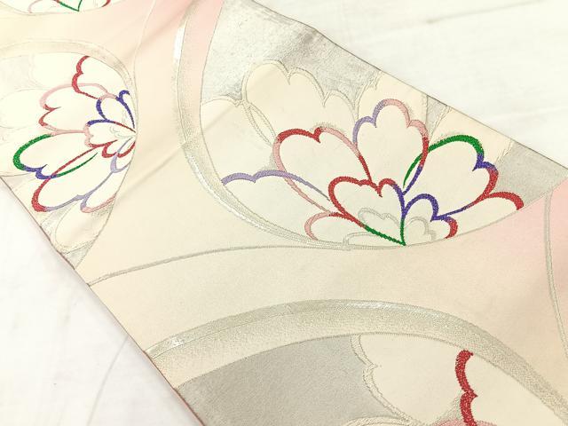 平和屋着物◎六通柄袋帯 舞花文 銀糸 正絹 逸品 AABC8939uk