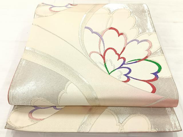 平和屋着物◎六通柄袋帯 舞花文 銀糸 正絹 逸品 AABC8939uk