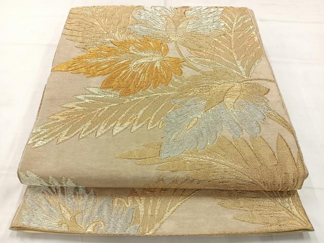 平和屋着物◎六通柄 京本袋帯 草花文 金銀糸 正絹 逸品 AABC8959uk