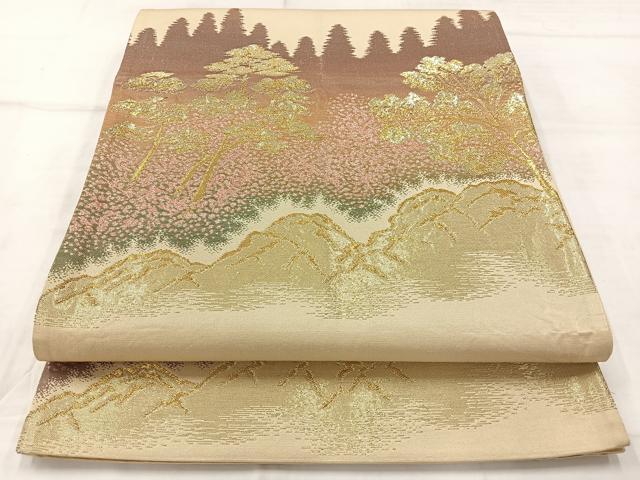 平和屋着物◎六通柄袋帯 風景文 金糸 正絹 逸品 AABC8962uk