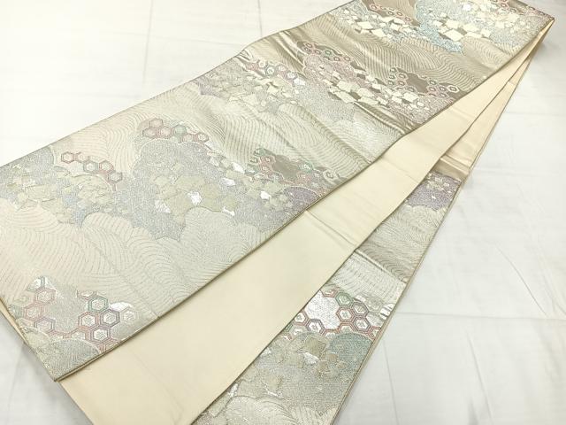 平和屋着物◎六通柄袋帯 箔散らし文様 銀糸 正絹 逸品 AABC8964uk
