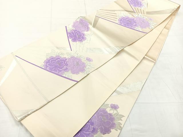 平和屋着物◎六通柄袋帯 草花文 金糸 正絹 逸品 AABC8992uk