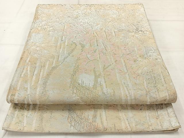 平和屋着物◎六通柄袋帯 竹林 銀糸 正絹 逸品 AABC9055uk