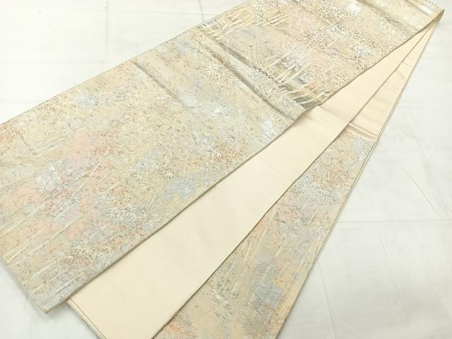 平和屋着物◎六通柄袋帯 竹林 銀糸 正絹 逸品 AABC9055uk
