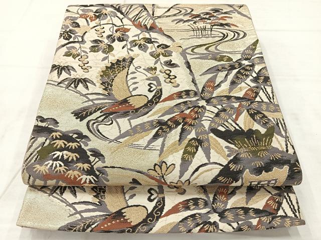 平和屋着物◎六通柄袋帯 花鳥風景文 金糸 正絹 逸品 AABC9071uk