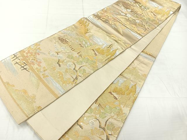平和屋着物◎六通柄袋帯 風景文 金銀糸 正絹 逸品 AABC9082uk