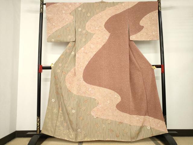 平和屋着物●訪問着 立涌花文 金彩 正絹 逸品 AABC9230ck