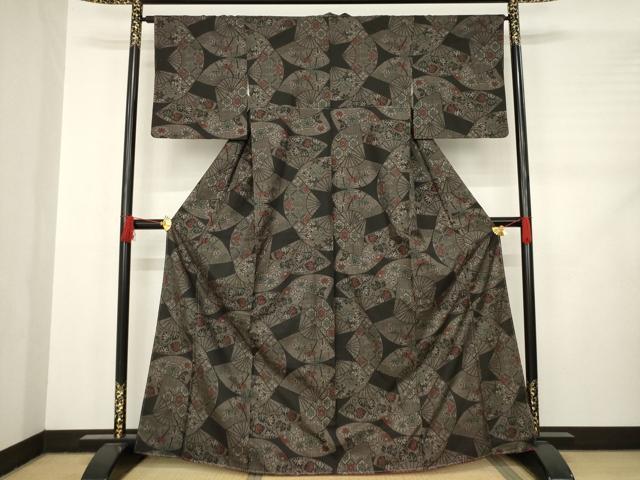平和屋着物●本場大島紬 一元絣 扇面吉祥花文 正絹 逸品 未使用 AABC9244ck