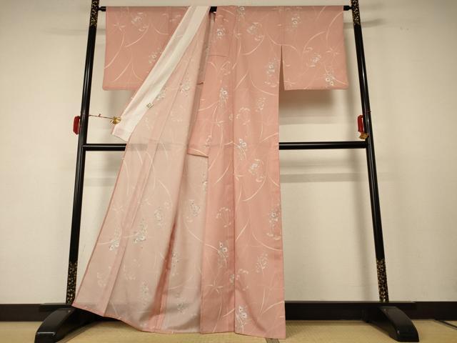 平和屋着物*夏物 小紋 絽 草花文 洗える着物 AABC9374jd