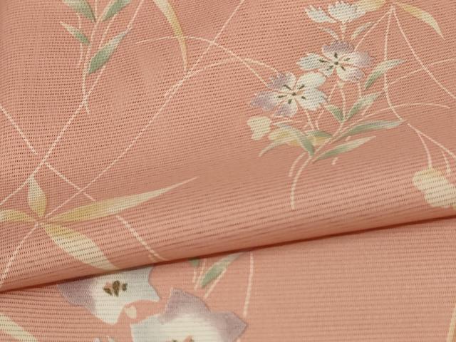 平和屋着物*夏物 小紋 絽 草花文 洗える着物 AABC9374jd