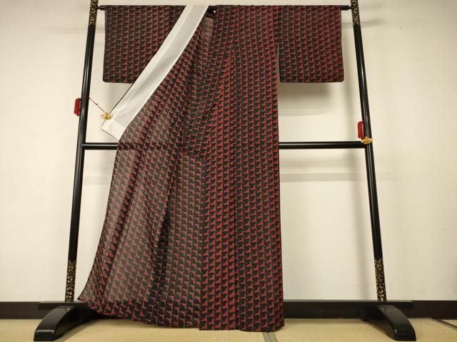 平和屋着物*夏物 小紋 紗 舞花文 正絹 逸品 AABC9376jd