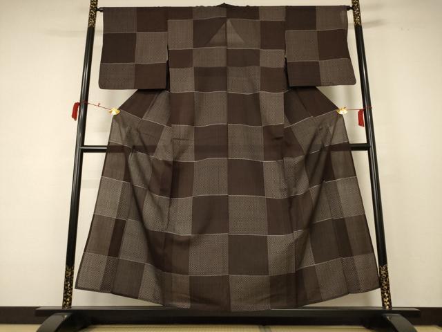 平和屋着物*夏物 紗紬 市松文様 正絹 逸品 AABC9400jd