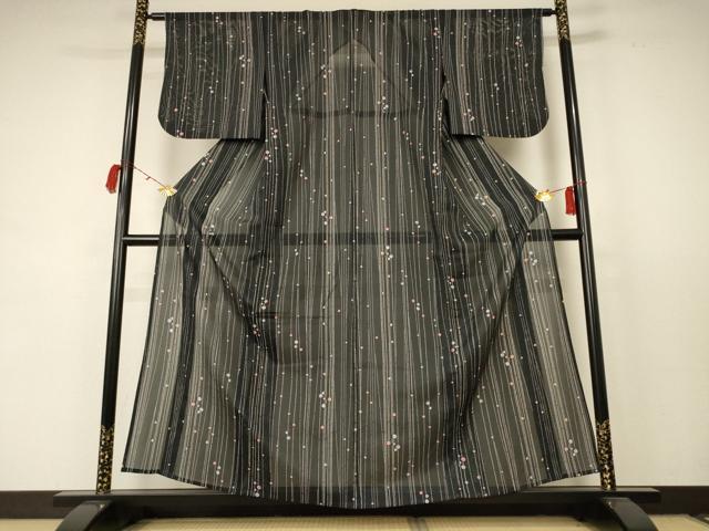 平和屋着物*夏物 小紋 絽 枝葉文 洗える着物 AABC9437jd