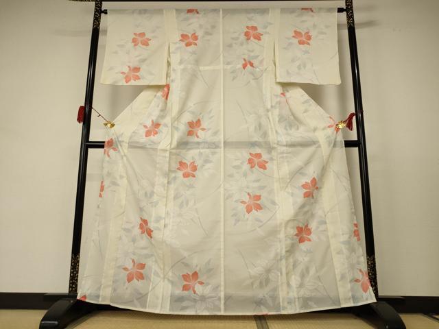 平和屋着物*夏物 小紋 絽 草花文 洗える着物 AABC9439jd