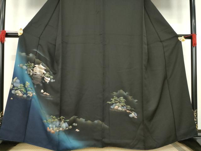 平和屋着物●訪問着 銀閣寺 暈し染め 黒地 金銀彩 正絹 逸品 AABC9441ck