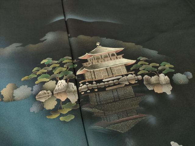平和屋着物●訪問着 銀閣寺 暈し染め 黒地 金銀彩 正絹 逸品 AABC9441ck
