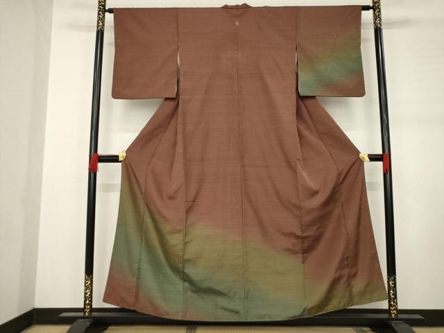 平和屋着物●訪問着 紬地 霞文 暈し染め 正絹 逸品 AABC9455ck