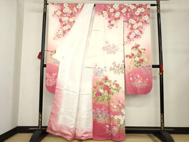平和屋着物●豪華振袖 草花文 暈し染め 金彩 鈴乃屋扱い 正絹 逸品 AABC9471ck