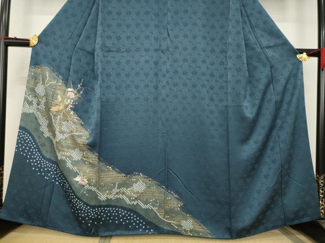 平和屋着物●訪問着 絞り 刺繍 道長花文 金彩 金銀糸 正絹 逸品 AABC9478ck