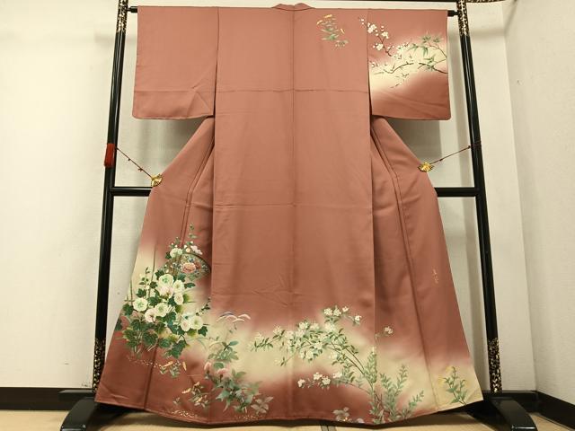平和屋着物●訪問着 作家物 立葵 地紙枝花文 暈し染め 金彩 さが美扱い 正絹 逸品 未使用 AABC9649ph