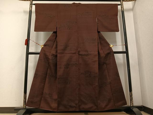 平和屋着物●上質な小紋 紬地 更紗花文 正絹 逸品 AABC9654ph