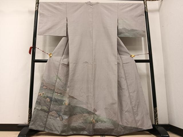 平和屋着物●紬 訪問着 遠山樹林文 正絹 逸品 AABC9676ph