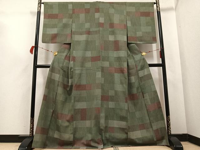 平和屋着物●お召 幾何学文様 正絹 逸品 AABC9682ph