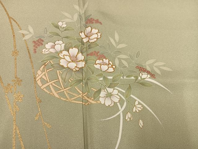 平和屋着物●訪問着 駒刺繍 草花文 金彩 正絹 逸品 AABC9688ph