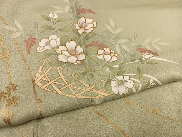 平和屋着物●訪問着 駒刺繍 草花文 金彩 正絹 逸品 AABC9688ph